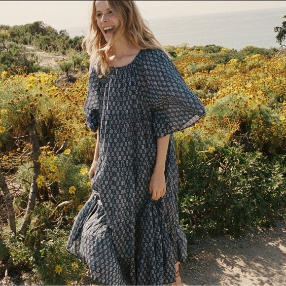 SOLD. Doen Sorell Dress Size LARGE Blue Boho Organic Cotton Maxi - Picture 3 of 5